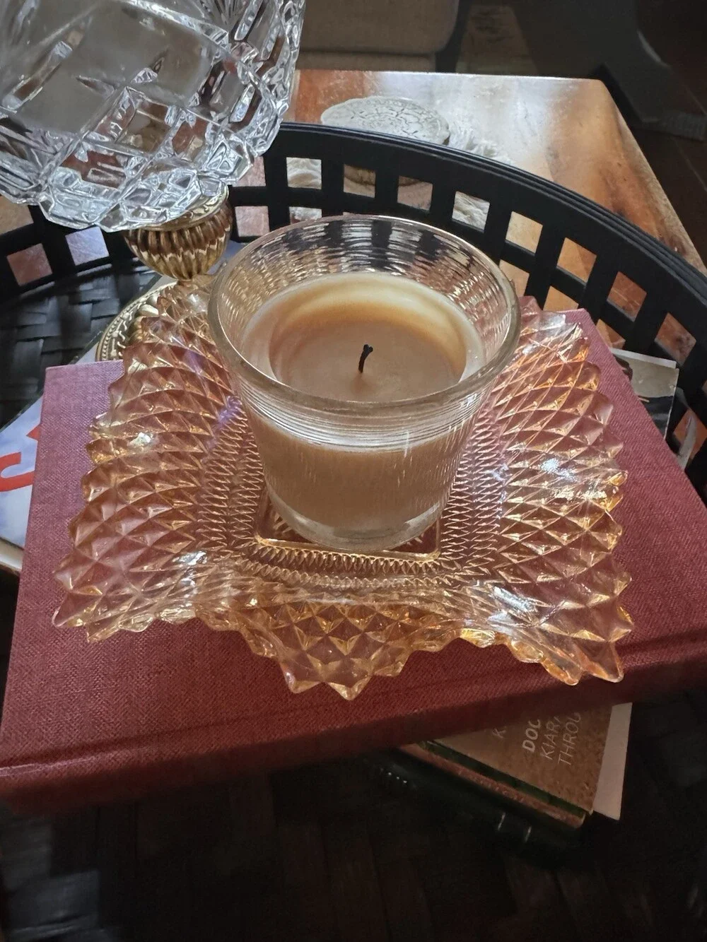 Indiana Glass Diamond Point Ruffled Candy Dish/candle Votive/trinket Dish